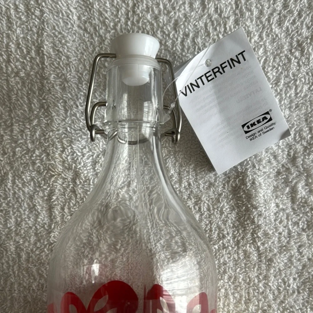 IKEA Vinterfint Glass Bottle with Red Heart Motif